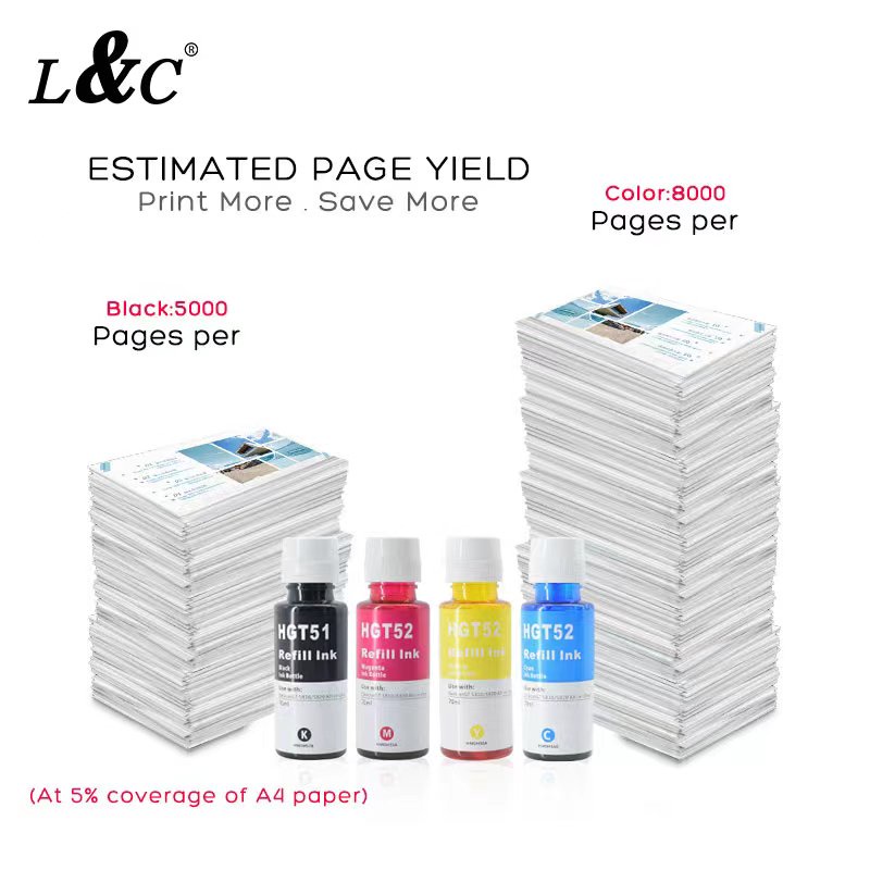 L&C Refill GT51 GT52 Ink Dye Ink For Hp Deskjet Printer 410 319 310 419 ...