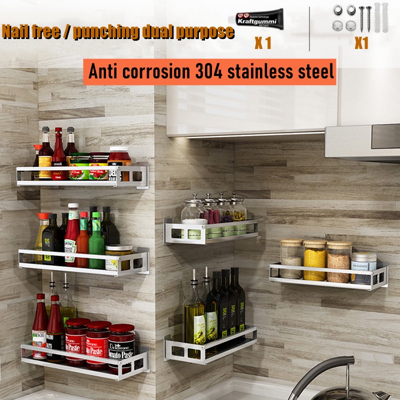 Stainless Steel Kitchen Shelf Condiment Organizer Rack Hanging Spice ...