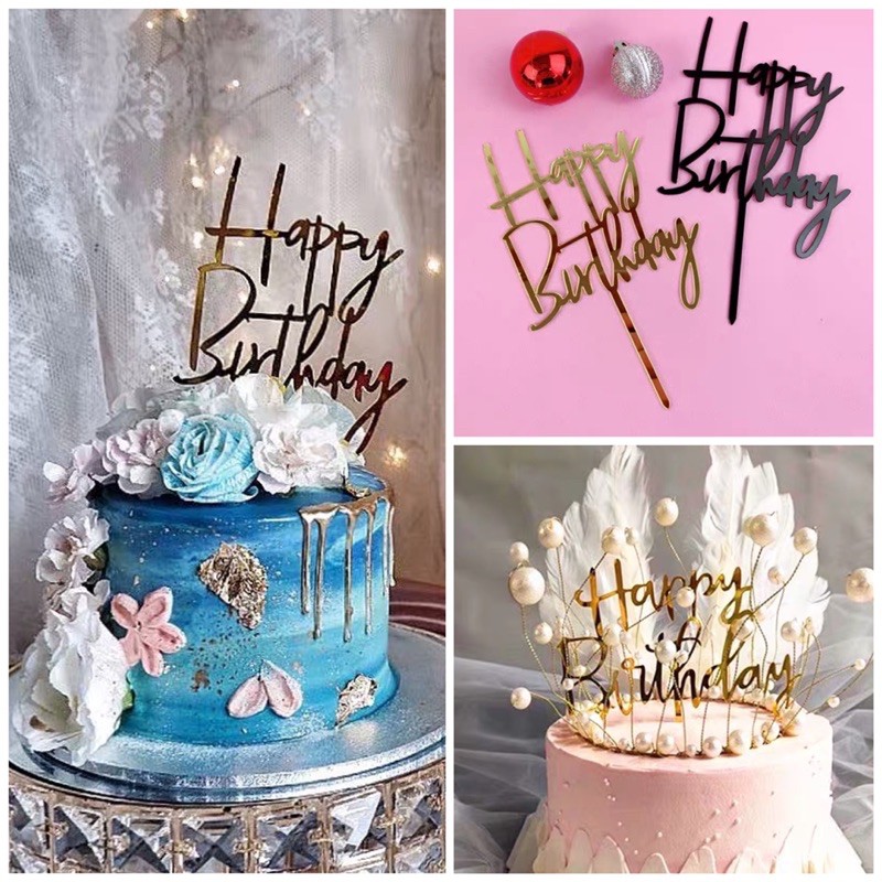 Ready Stock Acrylic Happy Birthday Cake Cupcake Topper Cake Decoration ...