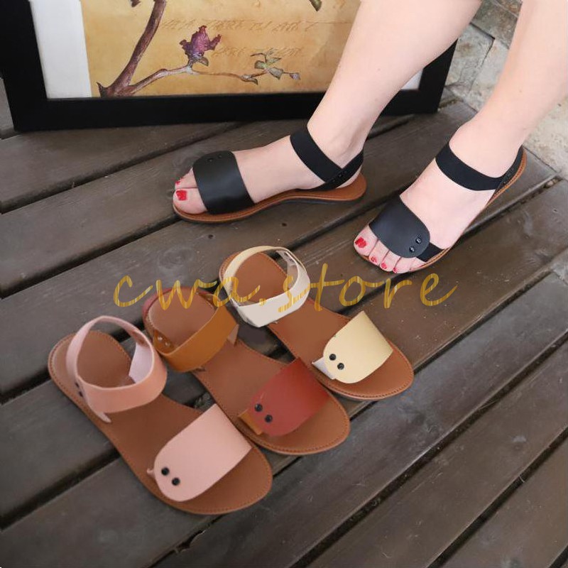【cwa】Korean style ladies sandals new fashion smiley elastic flat Women ...