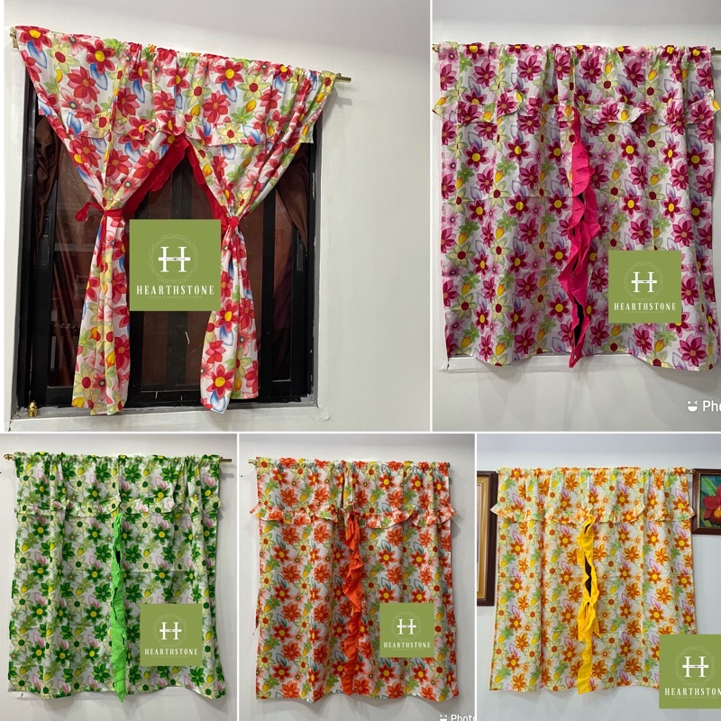 PRINTED FLOWER BIYAK KURTINA | Split Window Curtain | 60x50inches size ...