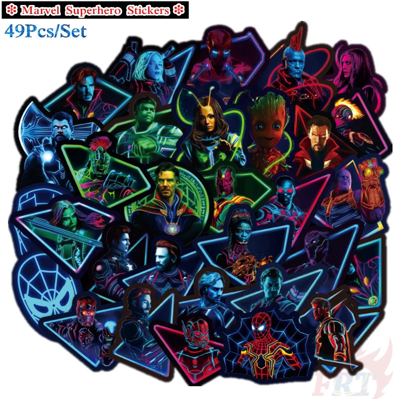 Marvel Superhero Neon Color Style Series 01 Stickers 49Pcs/Set DIY ...
