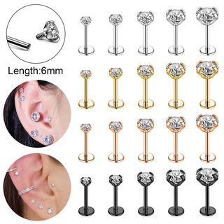 1 PC 2/3/4/5/6mm Stainless Steel Labret Piercing Crystal Lip Studs ...
