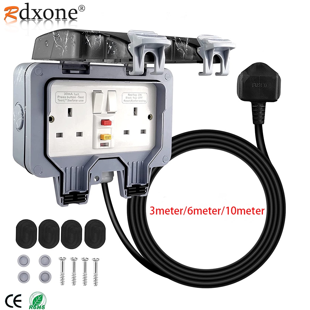 Outdoor Sockets, Waterproof Storm RCD Socket Double Socket Wall
