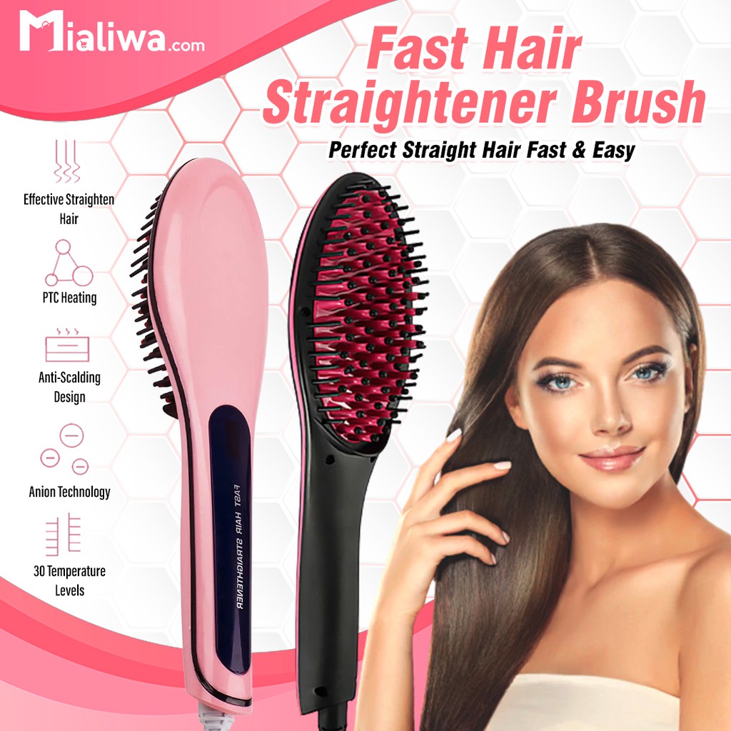 Fast Hair Straightener Brush Anion, Ionic Ceramic Hair Straightening  Curling Brush W/ LCD Display