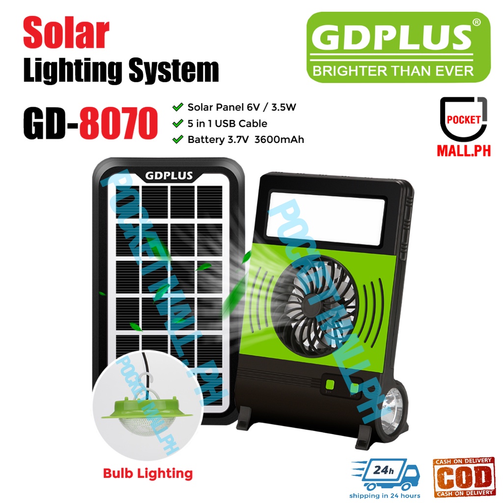 GDPLUS GD-8070 Solar lighting system with 1bulbs and 5in1 USB cable ...