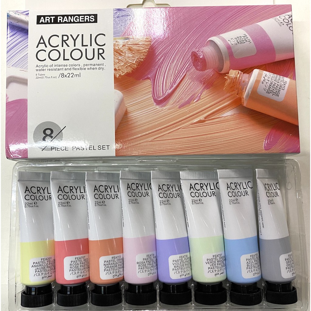Art Rangers Acrylic Paint Set x8pcs 22ml (Primary Acrylic, Pastel, Glitter, Metallic, Neon