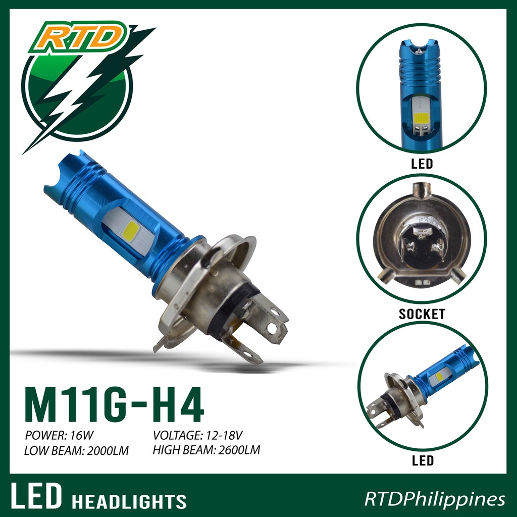 RTD LED HEADLIGHT M11G H4 SUPER WHITE W/ BUILT IN PARKLIGHT BLUE ...