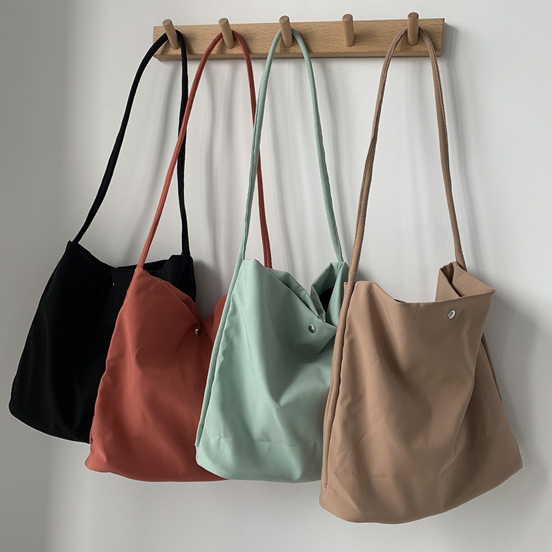 Solid Color Nylon Shoulder Bags Women Canvas Tote Handbags Female Casual  Large Messenger Bag Simple Cloth School Bag