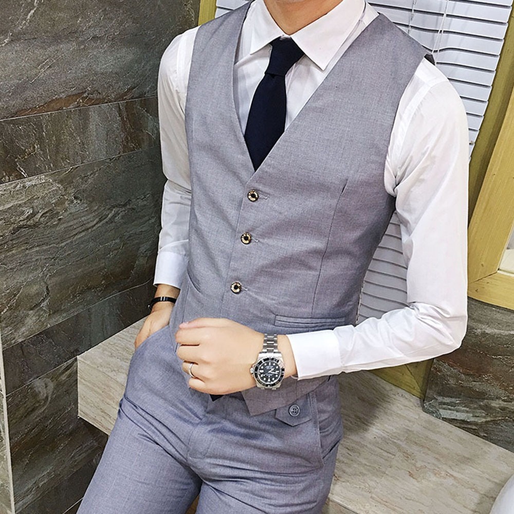 Plus Size Formal Men Solid Color Suit Vest Single Breasted Business