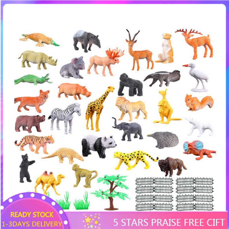 53pcs Jungle Animals Figures Wild Zoo Toys Set Giraffe, Lion Panda ...