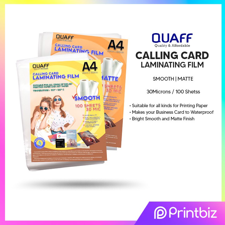 QUAFF Calling Card Laminating Film A4 Size (Smooth & Matte) Shopee