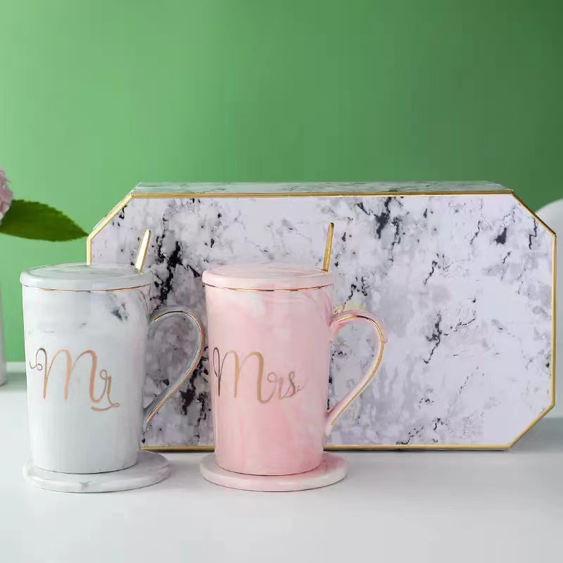 Couple pair cup marble luxury coffee cup top grade gift box | Shopee ...