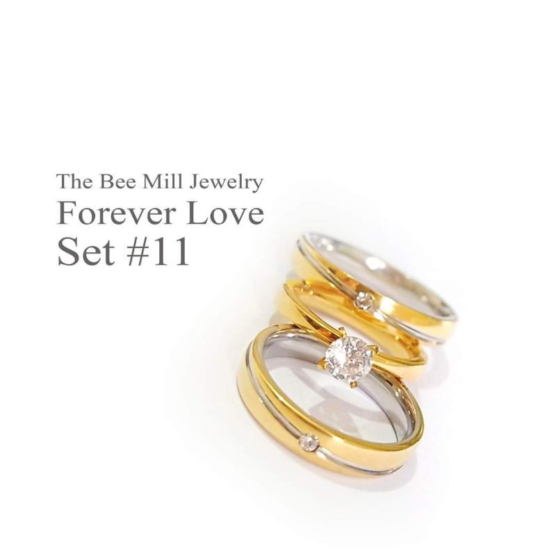 Couple Ring Wedding Ring Engagement Ring 3In1 Stainless Steel Gold Plated  With Free Box ( 3 Rings) | Shopee Philippines
