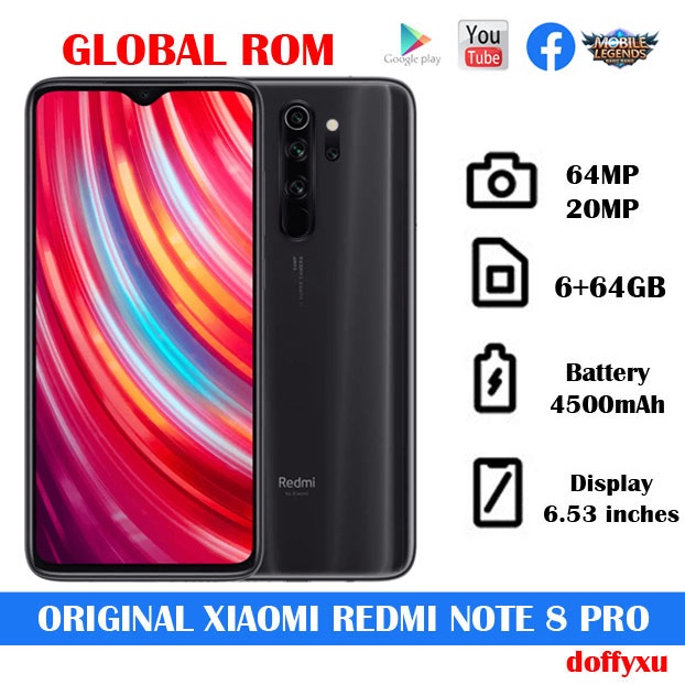 6.53'' Xiaomi Redmi Note 8 Pro celular smartphone 6GB RAM 128GB ROM 4500mAh  64MP