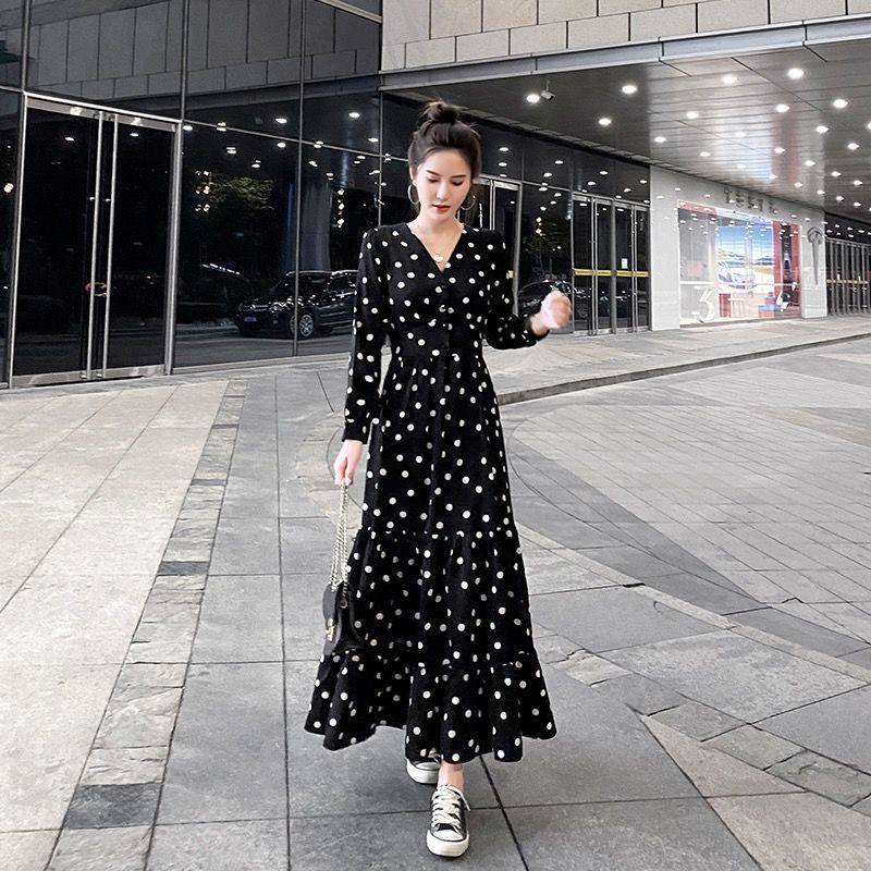 Polka dot long dress hotsell