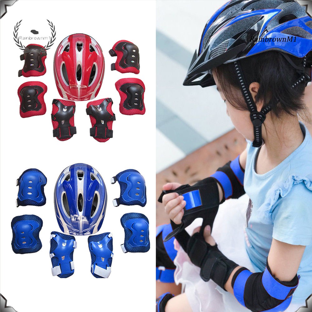 RB MTB Kids Children Roller Skates Bike Safety Helmet Knee Elbow Wrist Guard Pad Set