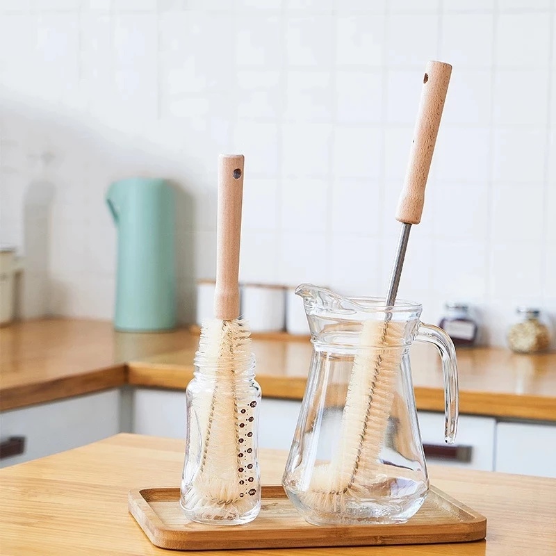 Household Wooden Handle Cup Brush / Long Handle Glass Bottle Cleaning