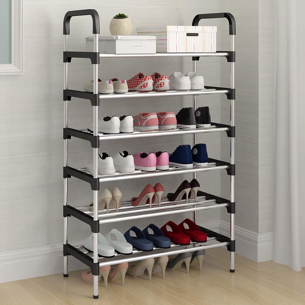6-Tier Shoe Tower Rack Shoe Storage Organizer Shelf Tower Stackable ...