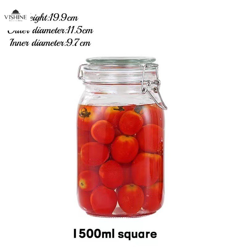 Vishine Airtight Jar Glass Sealed Food Bottle For Pickle Jar Honey Bottle Wine Kimchi Jar With 9065