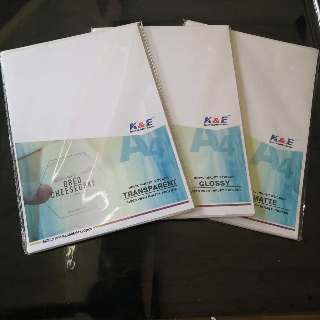 (Waterproof)K&E Vinyl Inkjet Sticker A4 Size( Glossy / Matte ) 20Sheets ...