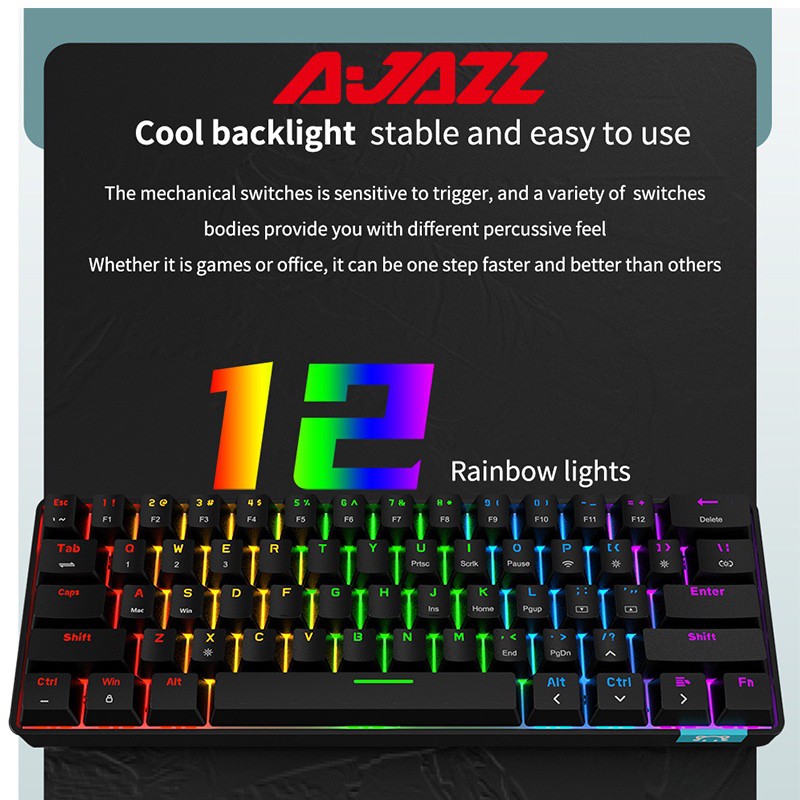 Ajazz STK61 Dual Mode Wired/Wireless 61-Keys Mechanical Keyboard ...