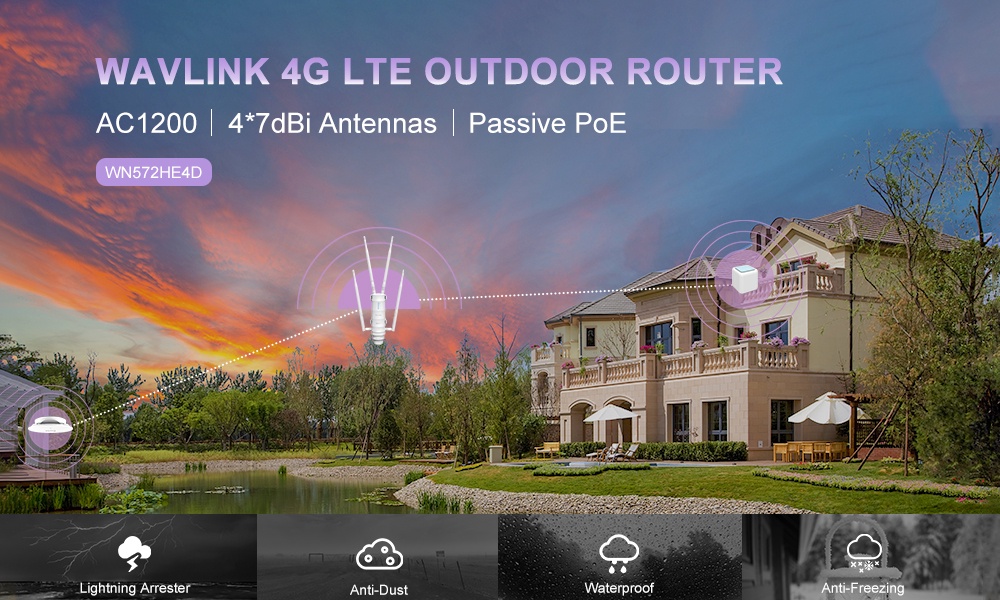 Wavlink AC1200 4G LTE Outdoor Wi-Fi Router Dual Band with SIM Card Slot ...