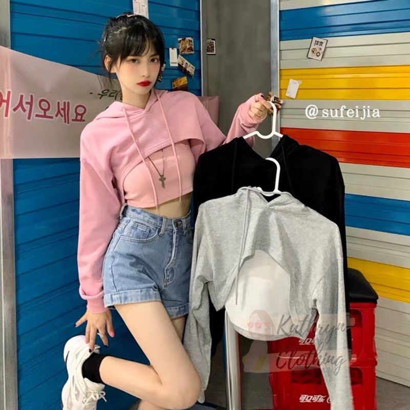 Crop top hoodie online shopee