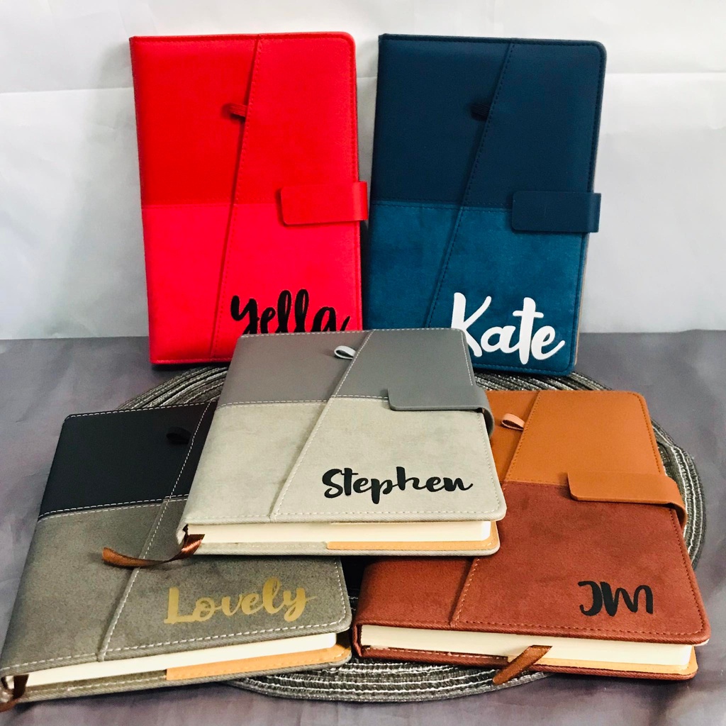 PERSONALIZE NAME Leather Notebook Journal w/ Magnetic Side Pocket and ...