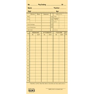 SUKI TIME CARD FOR MODEL-9000 AMANO 100 PIECES IN A PACK YELLOWISH AND ...