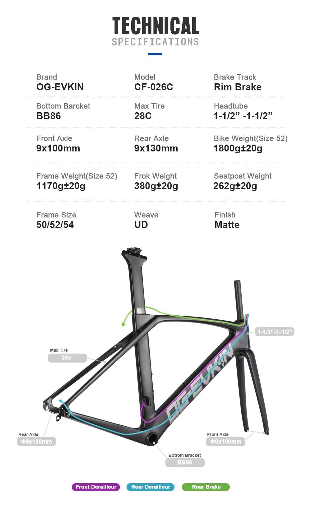 OGEVKIN AERO Carbon Road Frame Internal Cable Routing Bicycle Rim RimBrake BB86 700C x 28C
