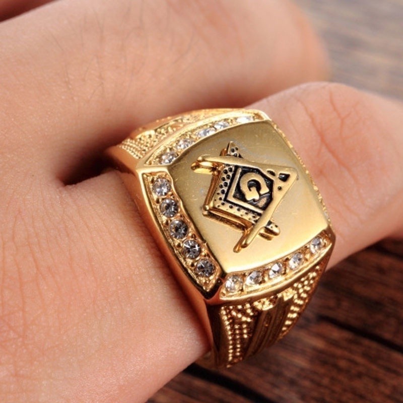 Vintage Gold Men Rings Masonic Freemason Ring for Knight Templar ...