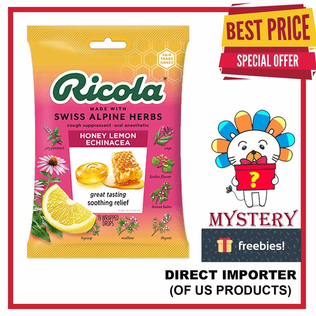 Ricola Honey Lemon Herbal Cough Suppressant Throat Drops, 19 drops