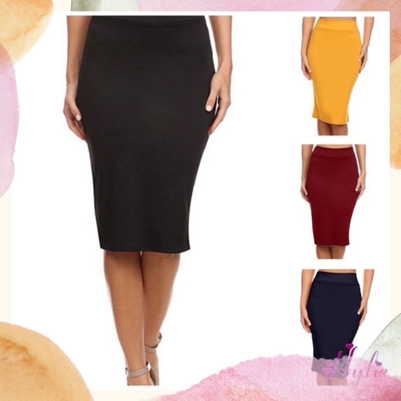 Hylie Below The Knee Plain Pencil Skirt | Shopee Philippines