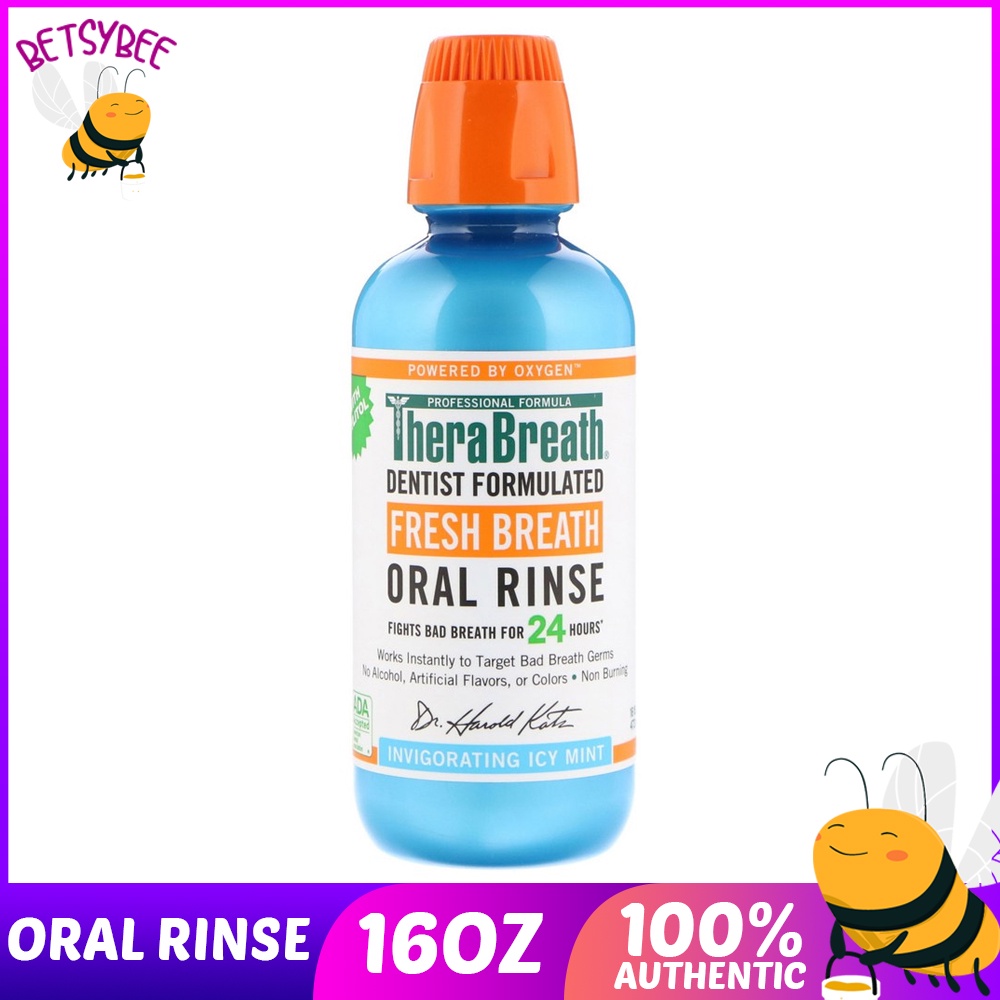 TheraBreath Oral Rinse Fresh Breath Invigorating Icy Mint 16oz 473ml