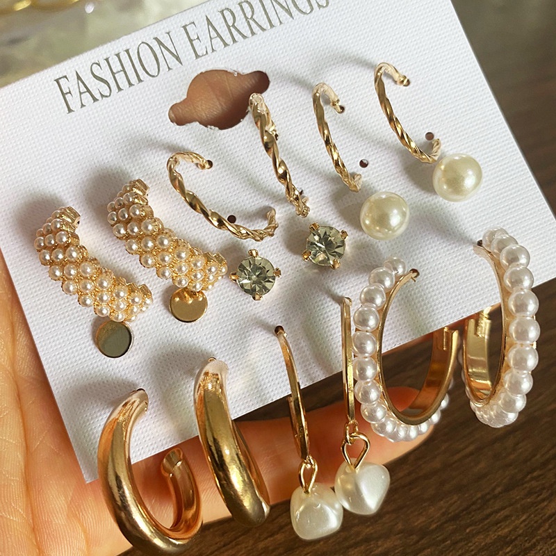 Earring Set Pearl Crystal Tassel Elegant Stud Earrings Fashion Korean ...