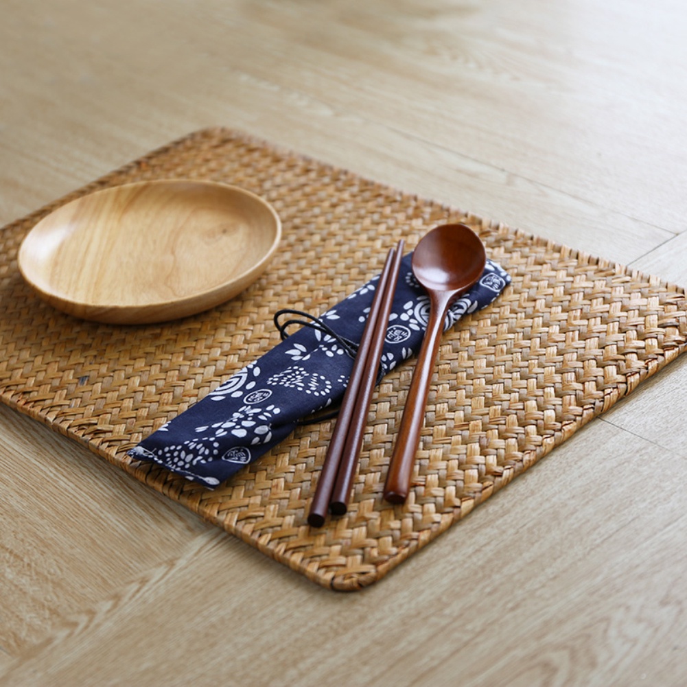 WELO Rectangle Woven Table Mat Hand-Woven Rectangular Rattan Placemats ...