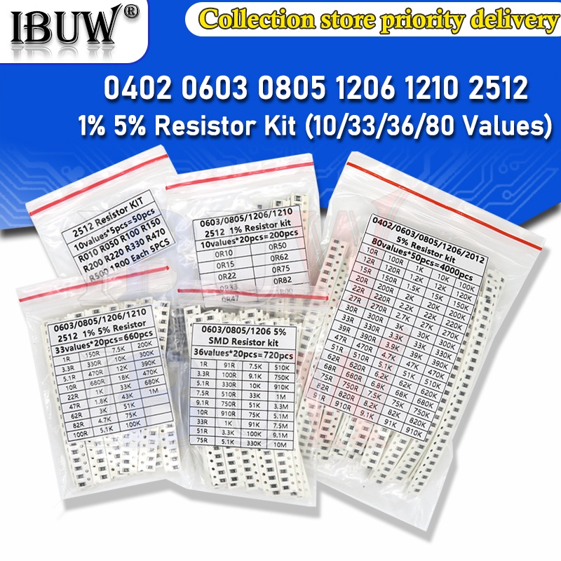 Kit De Résistances SMD Assorties - Tailles 0402, 0603, 0805, 1206, 1210, Tolérance ±1%
