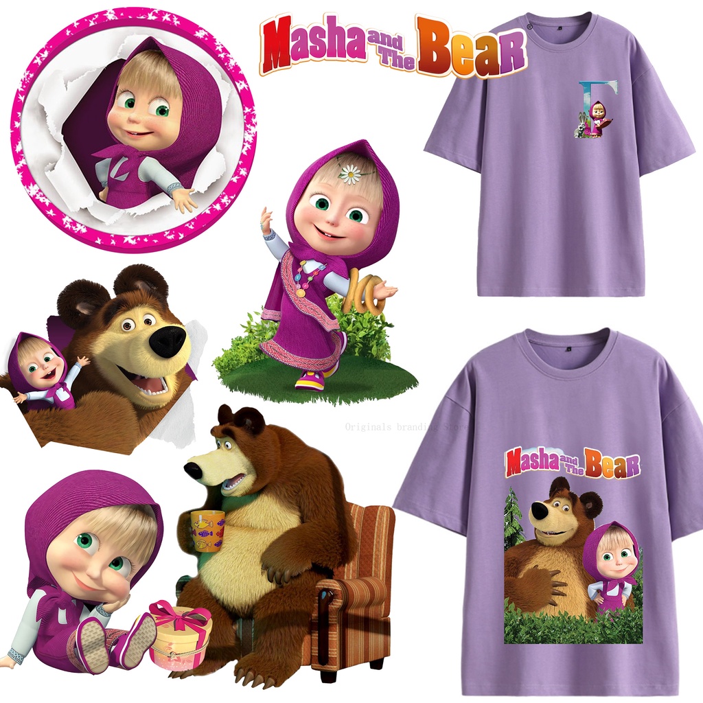 Masha and The Bear Iron Patches for Clothes Children Shirt Bag Thermal ...
