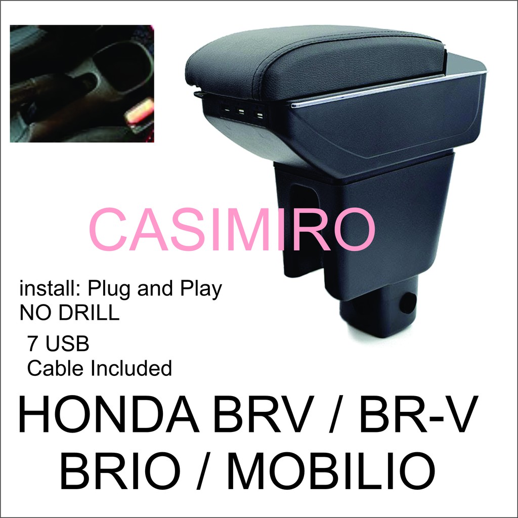 Premium Armrest For Honda Brv Brio Brio Amaze Mobilio Black With Usb Slot And Cup Holder