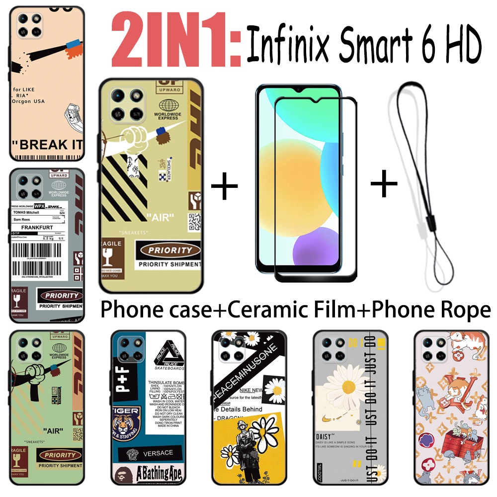 2 IN 1 Infinix Smart 6 HD Case with Tempered Glass Ceramic Film Screen ...