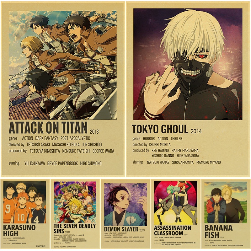 Anime Collection Retro Posters Kraft Paper Demon Slayer/Death Note ...
