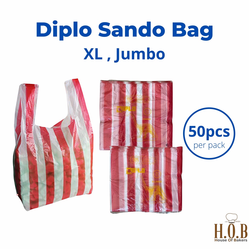 Diplo Plastic Sando Bag Red Stripes 50pcs per pack ( XL , Jumbo