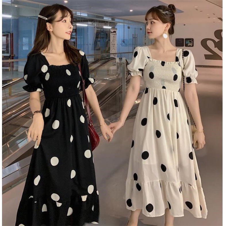 baaoFashion Polka Beige Puff Tie Long Maxi Dress Shopee Philippines