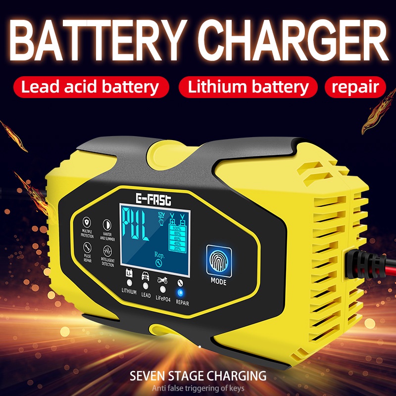 Car Motorcycle Battery Charger 12V8A24V3A Touch Screen Pulse Repair
