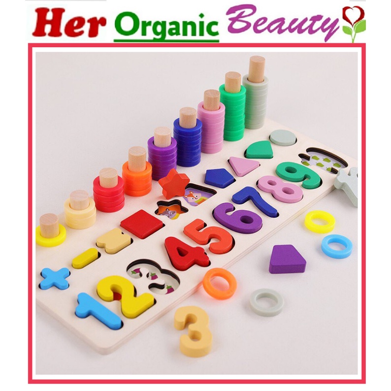 *Wooden Toy 3-in-1 Blocks Puzzle Set w/ Numbers, Rings & Shapes ...