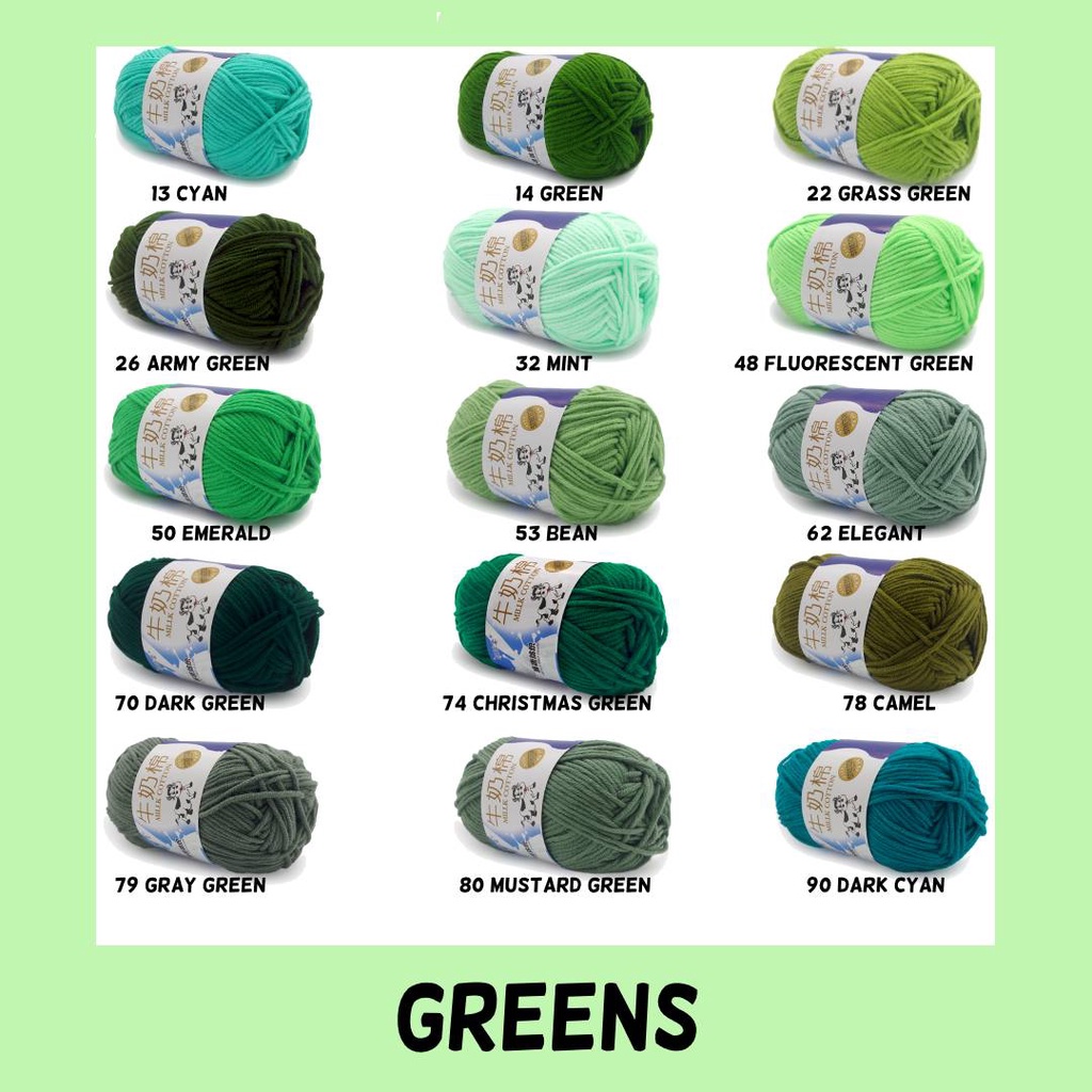 5ply milk cotton yarn (green colors)50g knitting crochet wool amigurumi