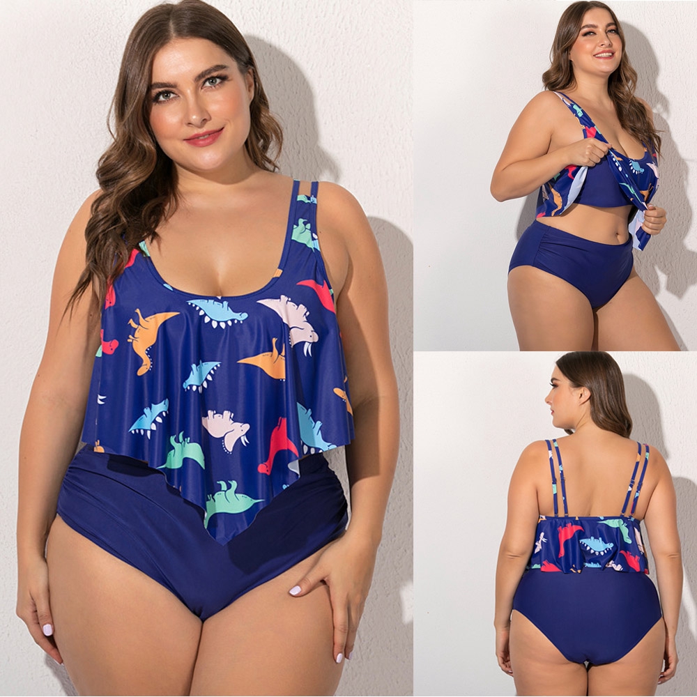 2pcs set Dinosaur Printed Women Plus Size Swimsuits Swimwear Bikini Set