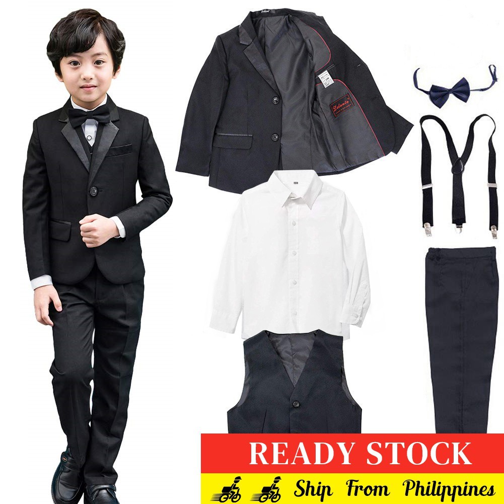 Ready Stock Boys Black Navy Suit Formal Attire Set Tuxedo Wedding ...