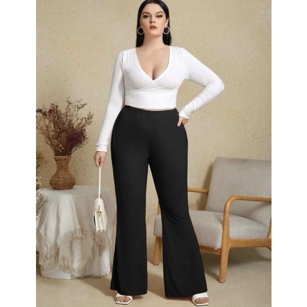 Plus Cotton Basic Flare Pants